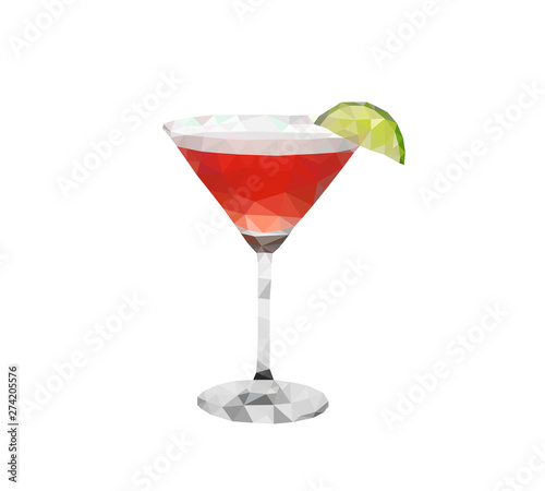 Low poly vector cocktail. Polygon cocktail icon.