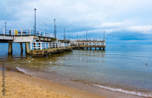 The Pier on the beach at the Baltic Sea coast in Poland