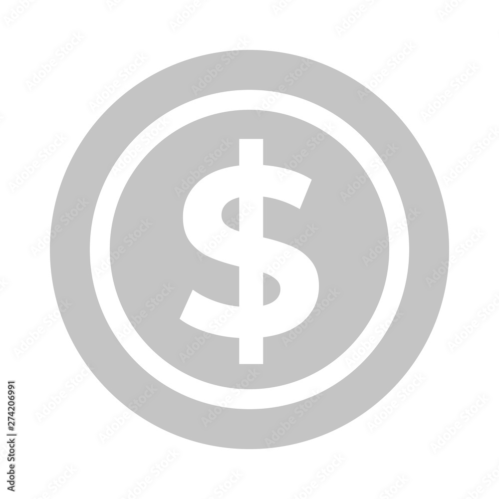 Dollar coin icon. Gray isolated image. USD sign. Dollar coin icon. Gray isolated image. USD sign.