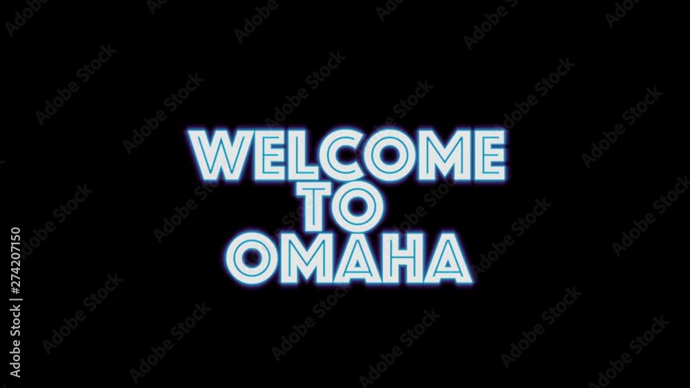 welcome to Omaha . blue glowing Text neon light glowing on black background. Glowing large text concept. greeting sign welcome to Omaha . blue glowing Text neon light glowing on black background. Glowing large text concept. greeting sign