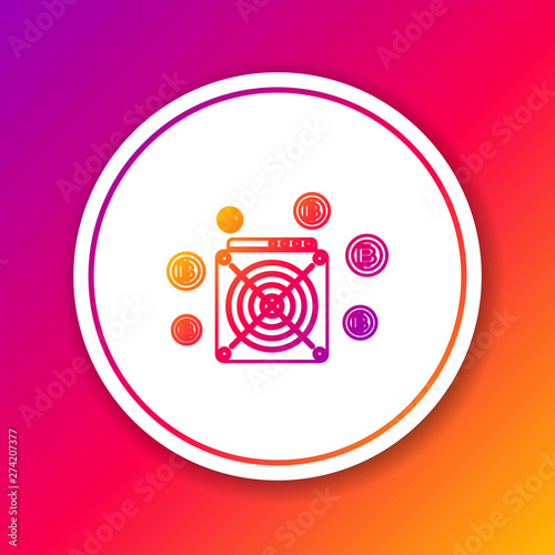 Color ASIC Miner line icon isolated on color background. Cryptocurrency mining equipment and hardware. Application specific integrated circuit. Circle white button. Vector Illustration