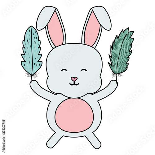cute little rabbit lifting feather character