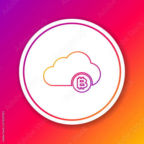 Color Cryptocurrency cloud mining line icon isolated on color background. Blockchain technology, bitcoin, digital money market, cryptocoin wallet. Circle white button. Vector Illustration