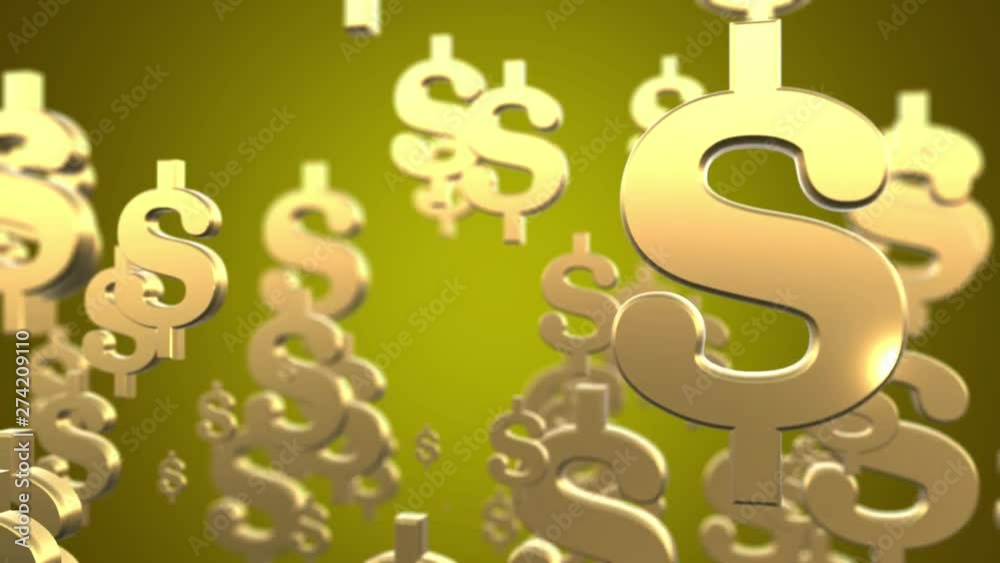 3D dollar coins with $ gold symbols on a gold background. USD symbol, silver symbol, seamless looping motion. 3D dollar coins with $ gold symbols on a gold background. USD symbol, silver symbol, seamless looping motion.
