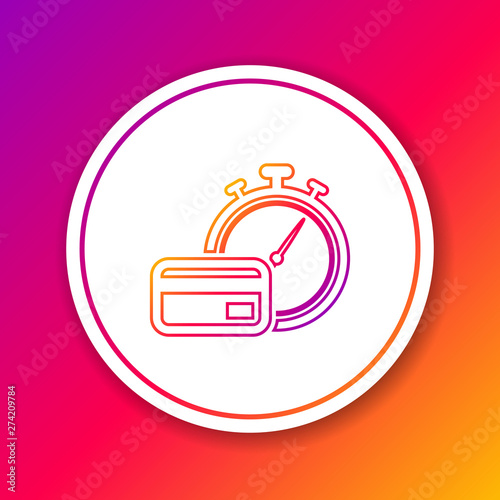 Color Fast payments line icon isolated on color background. Fast money transfer payment. Financial services, fast loan, time is money, cash back concept. Circle white button. Vector Illustration