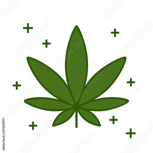Cannabis leaf. Medical marijuana logo design template element. Isolated vector illustration on white background.