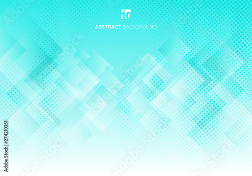 Abstract elegant squares shapes pattern overlay layer geometric white and green gradient color background with halftone texture.