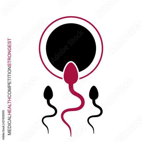 The movement of sperm to the egg icon. Simple element. Sperm fertilizing egg cell symbol for mobile applications on web sites and public use. Vector illustration.