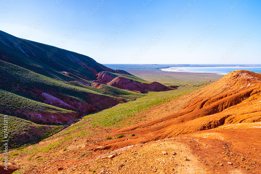 Landscape of the mountain Bogdo to lake Baskunchak. Russia.