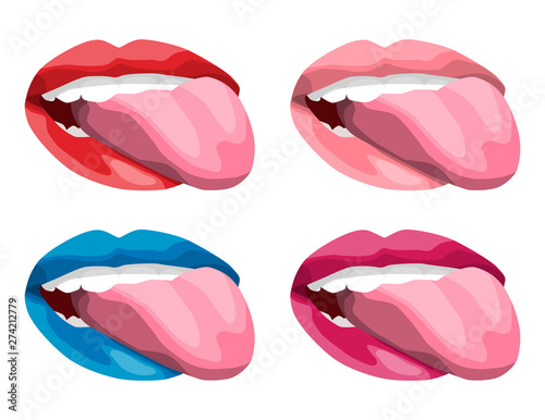 set of sexy lips. open mouth with tongue.print for T-shirt. isolated on white background