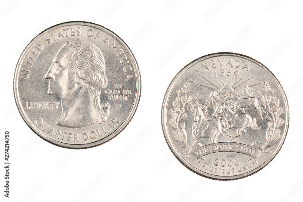 Nevada 2006p State Commemorative Quarter isolated on a white background Nevada 2006p State Commemorative Quarter isolated on a white background