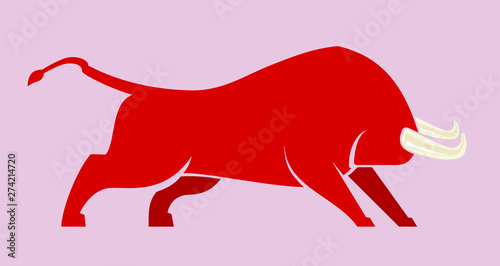 Vector illustration. Brave bull icon in flat and clean style. Isolated.