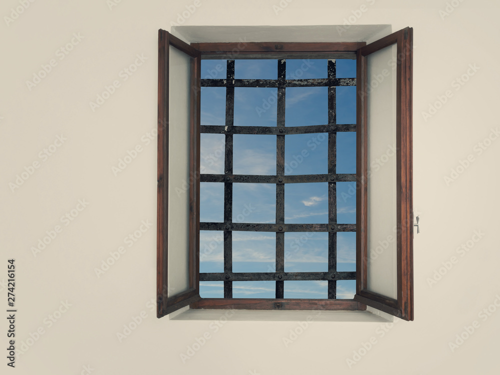 Fototapeta premium Generic open window. Wood frame.