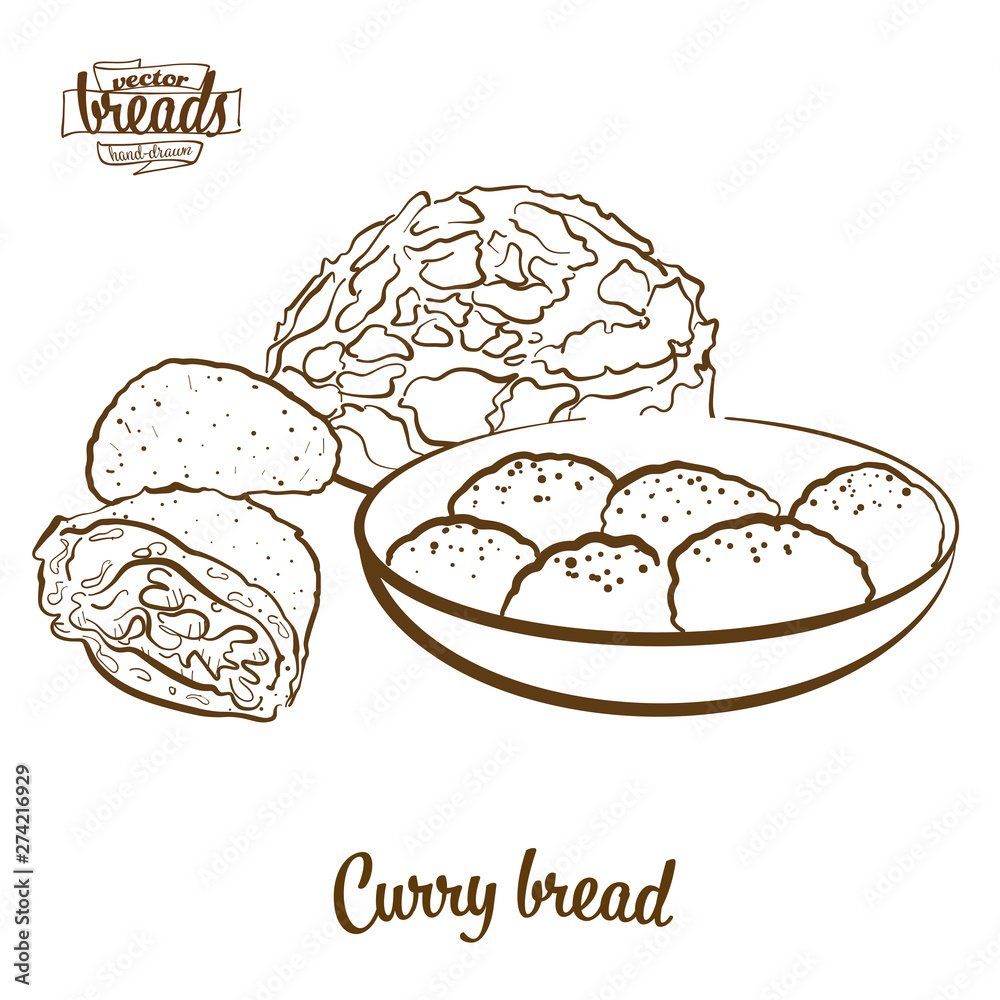 Curry bread bread vector drawing