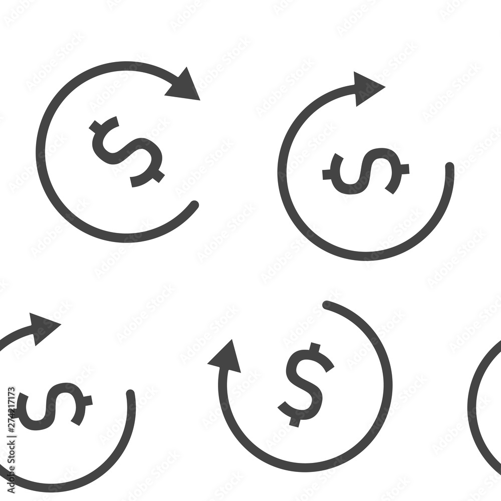Vector circle icon with arrow and dollar sign. Currency exchange symbol seamless pattern on a white background. Vector circle icon with arrow and dollar sign. Currency exchange symbol seamless pattern on a white background.