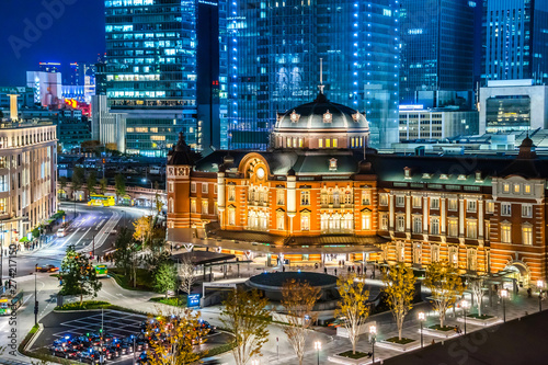tokyo city skyline, famous tokyo station in japan