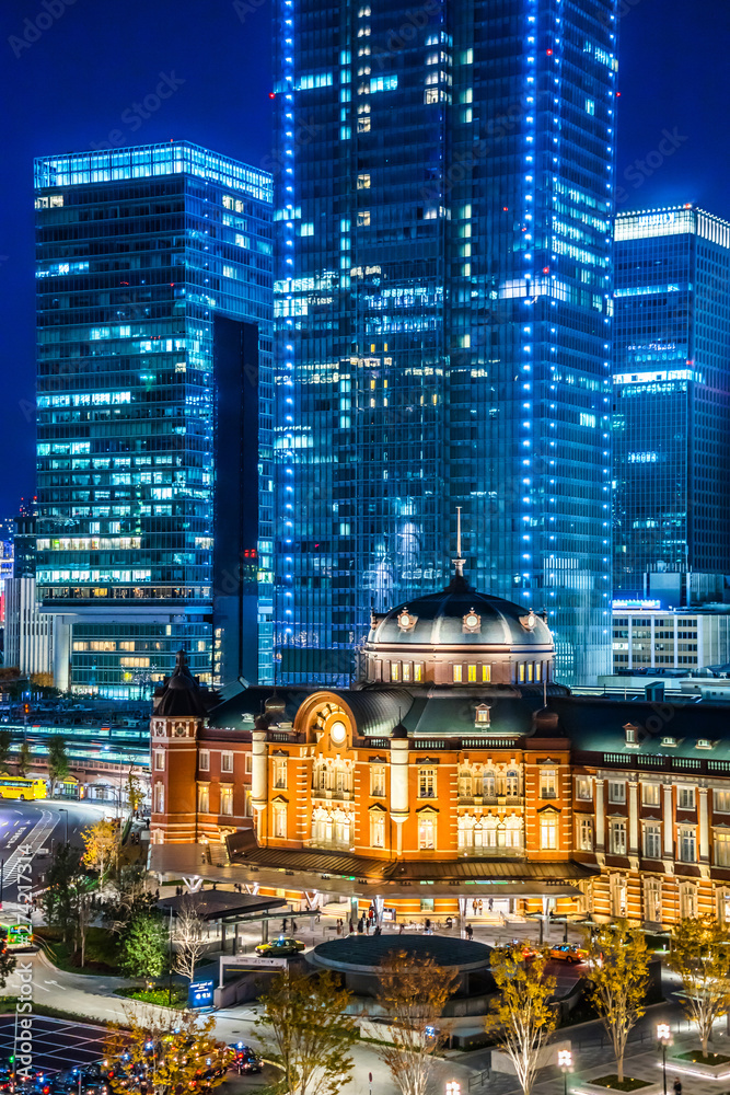 tokyo city skyline, famous tokyo station in japan