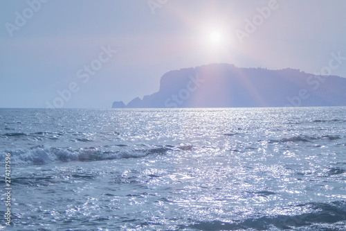 Landscape of Mediterranean Sea and Alanya peninsula. Tourism and activities.