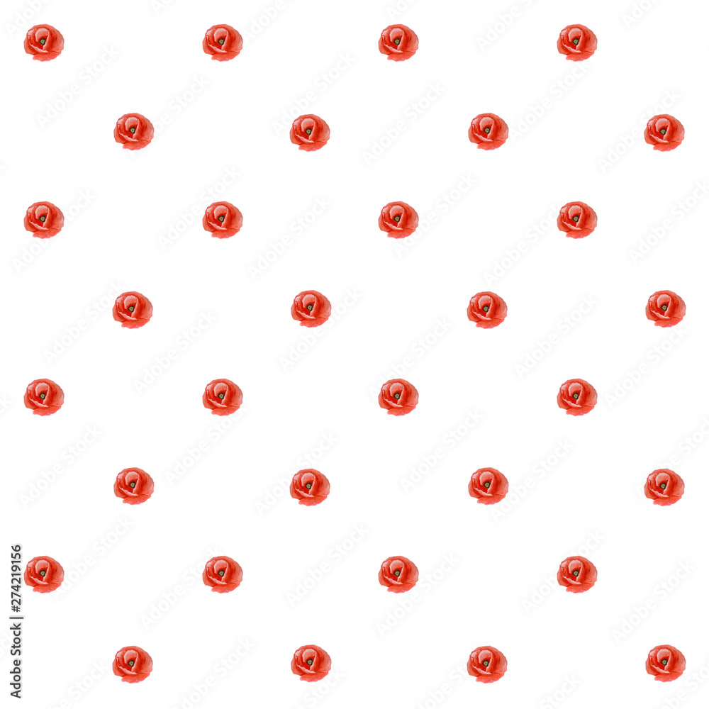 Simple seamless pattern of littlel poppy floweron a white background. Red polka dot. Simple seamless pattern of littlel poppy floweron a white background. Red polka dot.
