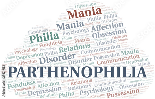 Parthenophilia word cloud. Type of Philia.