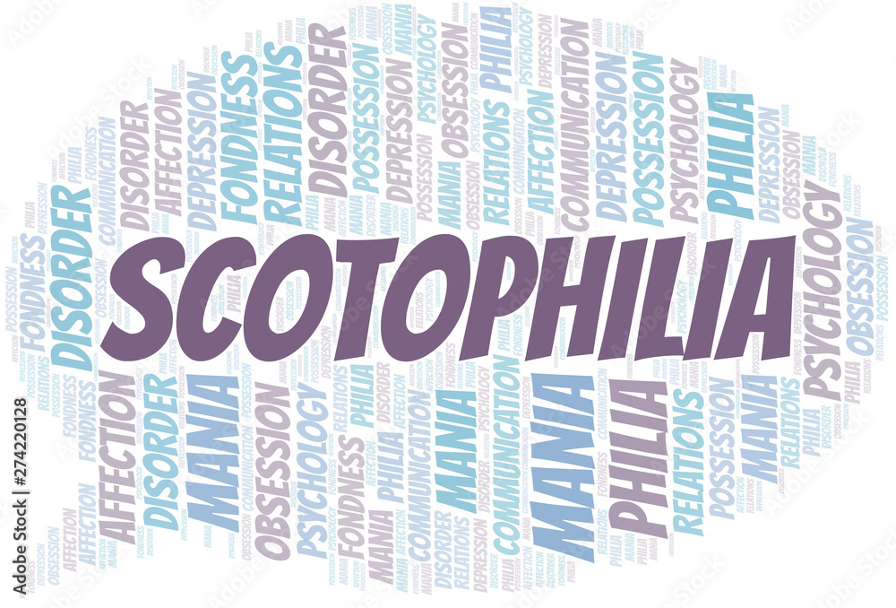 Fototapeta premium Scotophilia word cloud. Type of Philia.