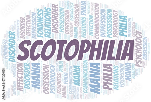 Scotophilia word cloud. Type of Philia.