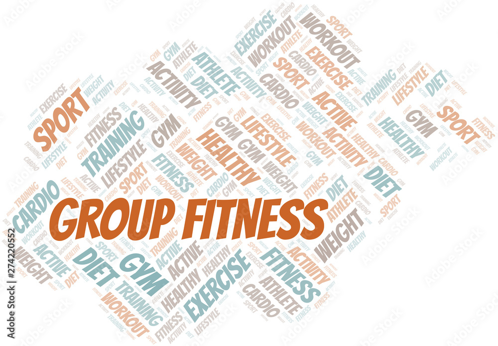 Obraz premium Group Fitness word cloud. Wordcloud made with text only.