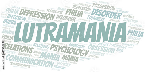 Lutramania word cloud. Type of mania, made with text only.