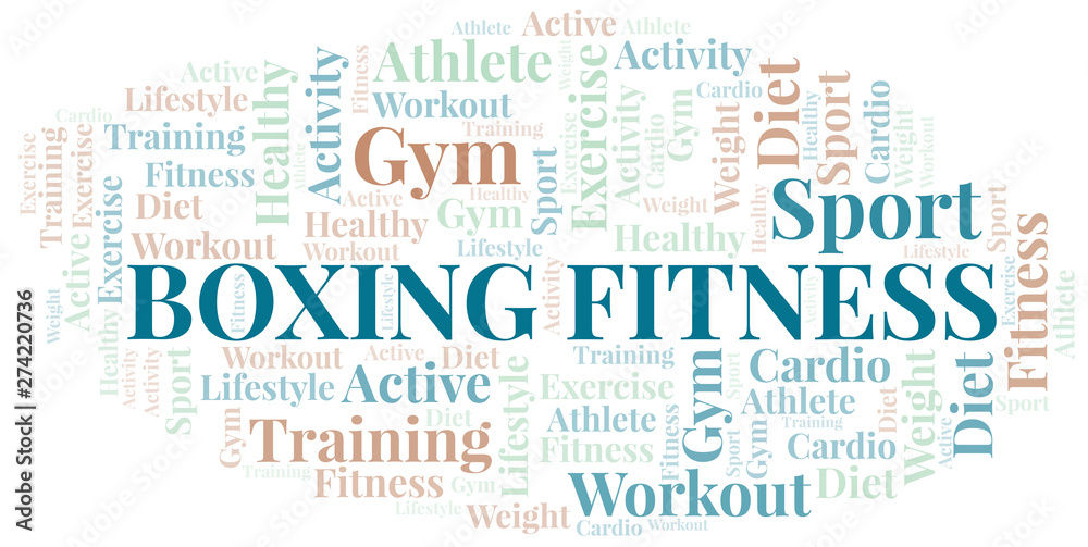 Boxing Fitness word cloud. Wordcloud made with text only.