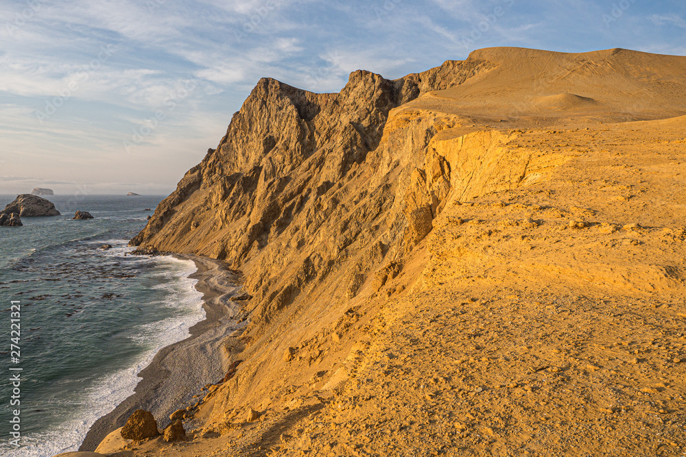 Coast of Paracas in Peru during the sunset
