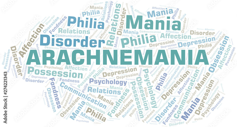 Arachnemania word cloud. Type of mania, made with text only.