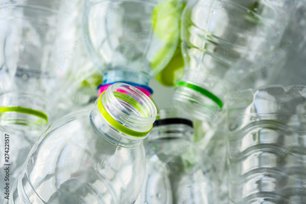 plastic bottles recycling background concept - obrazy, fototapety, plakaty 