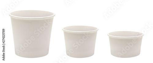 White Blank Disposable Paper or Cardboard Cups In Three Different Size Isolated on White Background