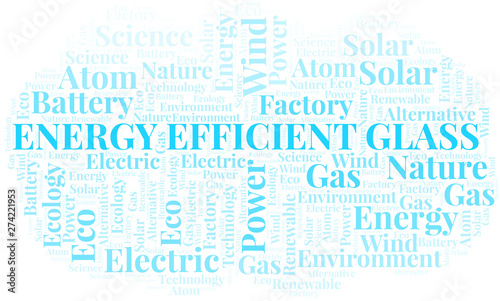 Energy Efficient Glass word cloud. Wordcloud made with text only.