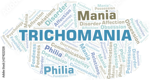 Trichomania word cloud. Type of mania, made with text only.