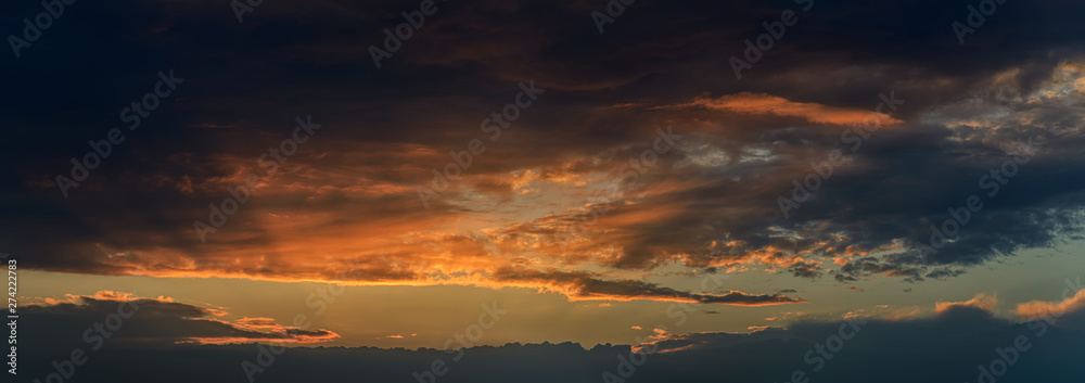 Sunset sky with clouds. Panorama.