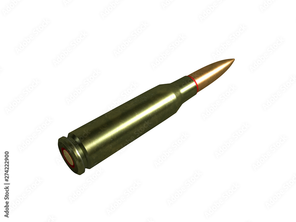 pistol cartridge 5.45x39 mm, Russian and Soviet army, isolated. 3d rendering pistol cartridge 5.45x39 mm, Russian and Soviet army, isolated. 3d rendering