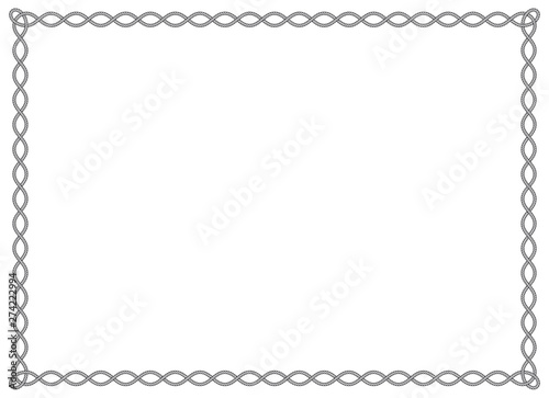 Vector black template rectangle rope frame border line. Isolated on white background.