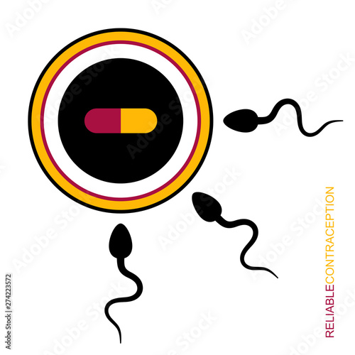 The movement of sperm to the egg. Simple element. Icon reliable contraception for mobile applications on web sites and public use. Vector illustration. Birth control pills.