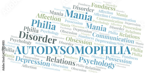 Autodysomophilia word cloud. Type of Philia.