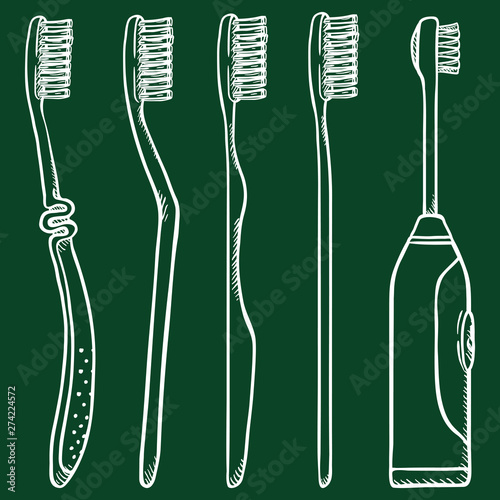 Vector Set of Chalk Sketch Toothbrushes.