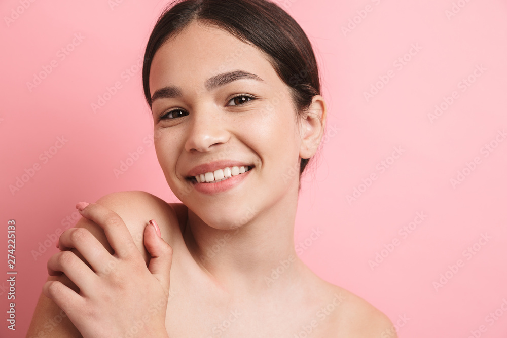 Beauty portrait of a lovely young topless girl standing Beauty portrait of a lovely young topless girl standing