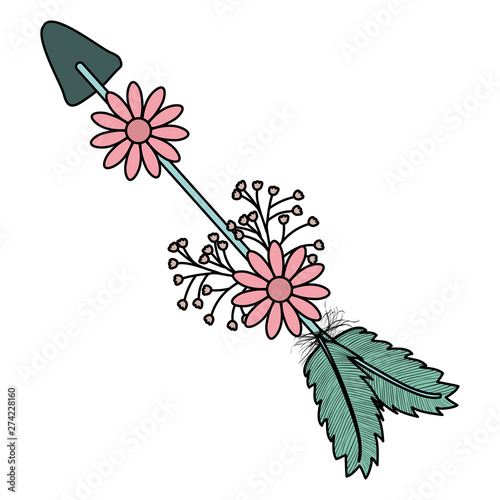 bohemian arrow with feathers and flowers