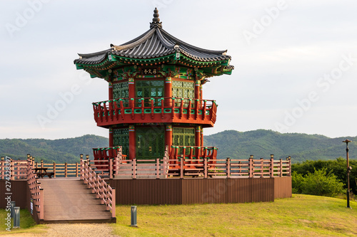 Main korean style Pavilion of Royal Tomb of King Gyeongdeok Complex. Geumseong-myeon, Uiseong County, South Korea, Asia. photo