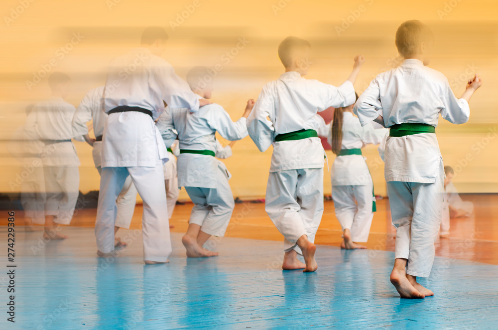 Martial arts art. Colored background with elements of movement and blur on  the topic of children in karate. Without faces. For web design and  printing. Stock Photo | Adobe Stock