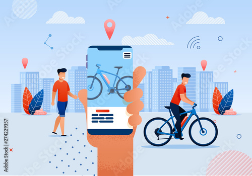 Man Riding Bicycle in Park, Renting Bike App.