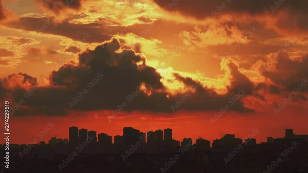 Timelapse beautiful colorful sunset on the cloudy sky over city, Turkey Timelapse beautiful colorful sunset on the cloudy sky over city, Turkey