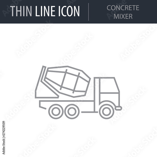 Symbol of Concrete Mixer Thin line Icon of Construction. Stroke Pictogram Graphic for Web Design. Quality Outline Vector Symbol Concept. Premium Mono Linear Beautiful Plain Laconic Logo