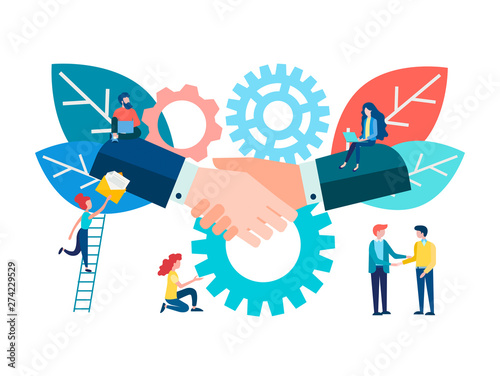 Handshake businessmen, characters prepare the contract.