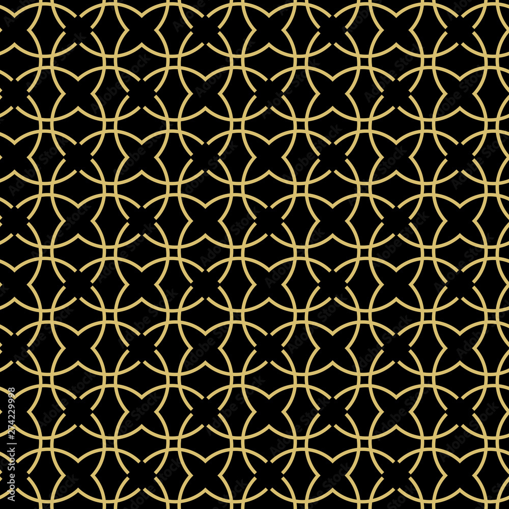 Fototapeta premium Seamless vector black and golden ornament in arabian style. Geometric abstract background. Pattern for wallpapers and backgrounds